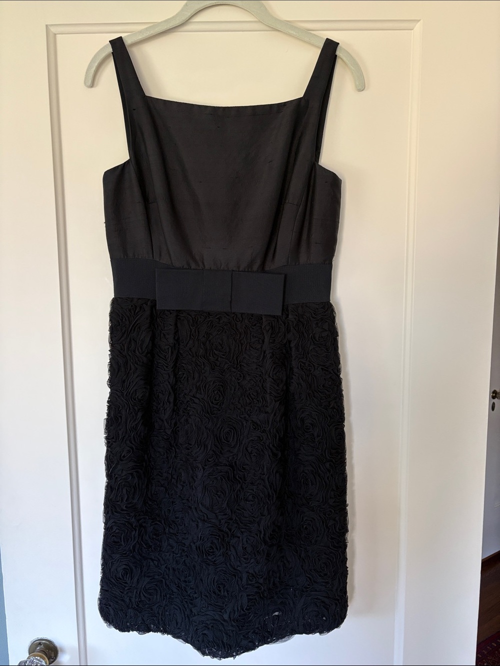 Kay Unger Black Rosette Midi Dress with Waist Bow